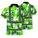 Hi Vis Polo Shirt Reflective Tapes Green Neon Flowers Custom Name Safety Workwear For Workers, Truckers, Operators