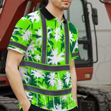 Hi Vis Polo Shirt Reflective Tapes Green Neon Flowers Custom Name Safety Workwear For Workers, Truckers, Operators