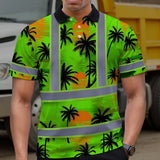 Hi Vis Polo Shirt Reflective Tapes Green Neon Flowers Custom Name