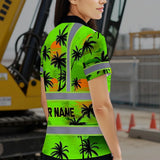 Hi Vis Polo Shirt Reflective Tapes Green Neon Flowers Custom Name