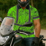 Hi Vis Polo Shirt Reflective Tapes Green Neon Flowers Custom Name Safety Workwear For Workers, Truckers, Operators