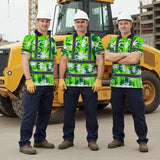 Hi Vis Polo Shirt Reflective Tapes Green Neon Flowers Custom Name Safety Workwear For Workers, Truckers, Operators