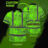 Hi Vis Polo Shirt Reflective Tapes Green Neon Flowers Custom Name Safety Workwear For Workers, Truckers, Operators