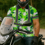Hi Vis Polo Shirt Reflective Tapes Green Neon Flowers Custom Name Safety Workwear For Workers, Truckers, Operators