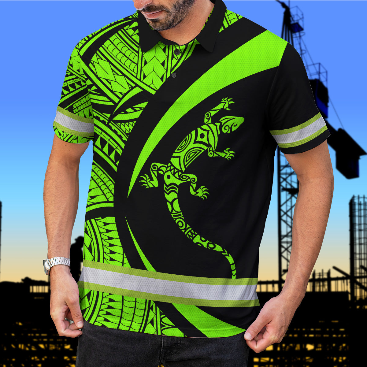 Hi Vis Polo Shirt Reflective Tapes Green Neon Hawaii
