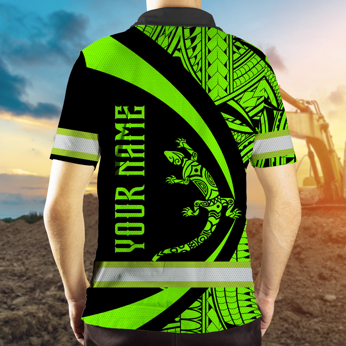 Hi Vis Polo Shirt Reflective Tapes Green Neon Hawaii
