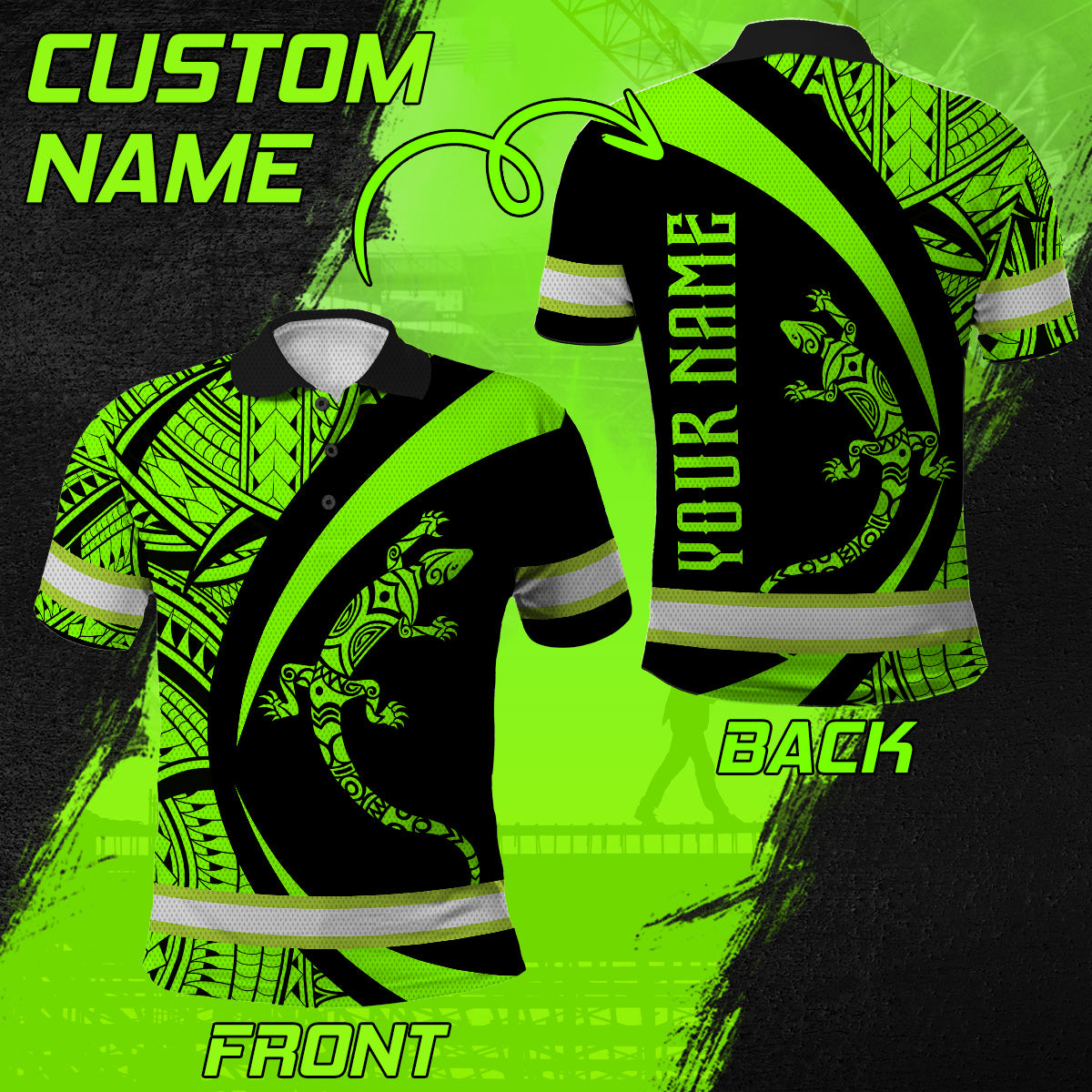 Hi Vis Polo Shirt Reflective Tapes Green Neon Hawaii