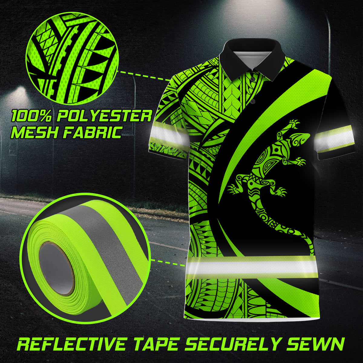 Hi Vis Polo Shirt Reflective Tapes Green Neon Hawaii
