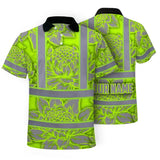 Hi Vis Polo Shirt Reflective Tapes Green Neon Grey Protea Custom Name Safety Workwear For Workers, Truckers, Operators
