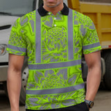 Hi Vis Polo Shirt Reflective Tapes Green Neon Grey Protea Custom Name Safety Workwear For Workers, Truckers, Operators