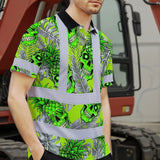 Hi Vis Polo Shirt Reflective Tapes Green Neon Grey Skull Pineapple Custom Name Safety Workwear For Workers, Truckers, Operators