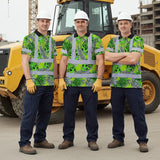 Hi Vis Polo Shirt Reflective Tapes Green Neon Grey Skull Pineapple Custom Name Safety Workwear For Workers, Truckers, Operators