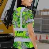 Hi Vis Polo Shirt Reflective Tapes Green Neon Grey Skull Pineapple Custom Name Safety Workwear For Workers, Truckers, Operators