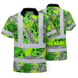 Hi Vis Polo Shirt Reflective Tapes Green Neon Grey Skull Pineapple Custom Name Safety Workwear For Workers, Truckers, Operators