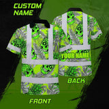 Hi Vis Polo Shirt Reflective Tapes Green Neon Grey Skull Pineapple Custom Name Safety Workwear For Workers, Truckers, Operators