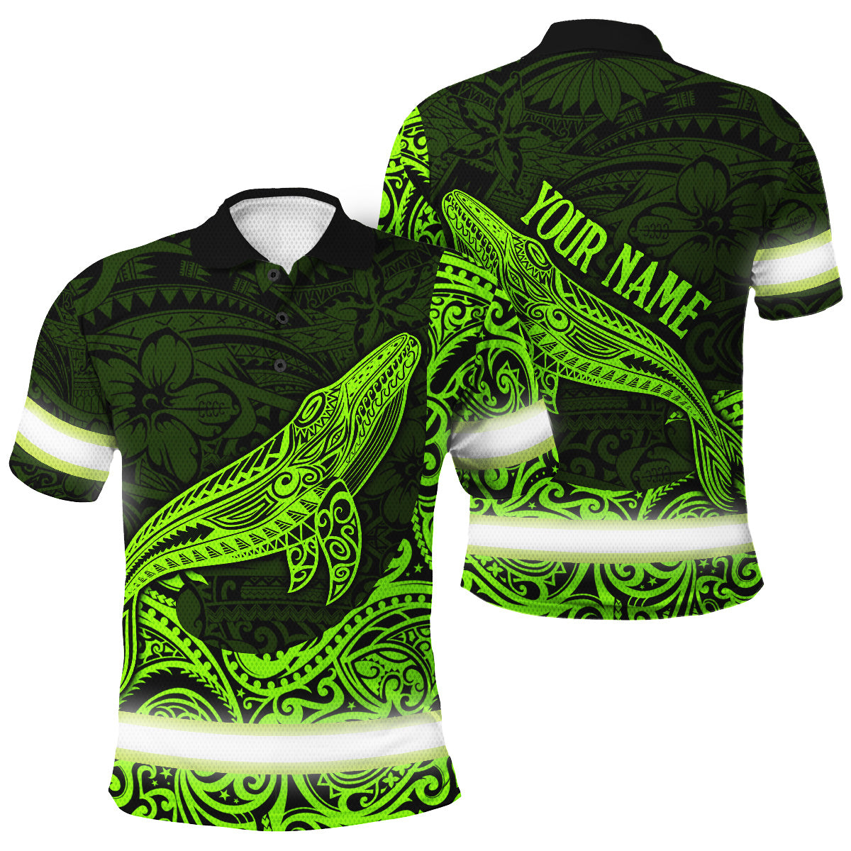 Hi Vis Polo Shirt Reflective Tapes Green Neon Hawaii Whale