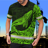 Hi Vis Polo Shirt Reflective Tapes Green Neon Hawaii Whale