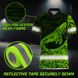 Hi Vis Polo Shirt Reflective Tapes Green Neon Hawaii Whale