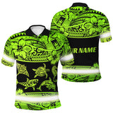 Hi Vis Polo Shirt Reflective Tapes Green Neon Hawaiian Polynesian Tribal