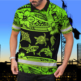 Hi Vis Polo Shirt Reflective Tapes Green Neon Hawaiian Polynesian Tribal