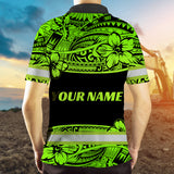 Hi Vis Polo Shirt Reflective Tapes Green Neon Hawaiian Polynesian Tribal