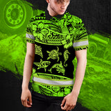Hi Vis Polo Shirt Reflective Tapes Green Neon Hawaiian Polynesian Tribal
