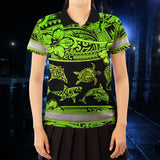 Hi Vis Polo Shirt Reflective Tapes Green Neon Hawaiian Polynesian Tribal