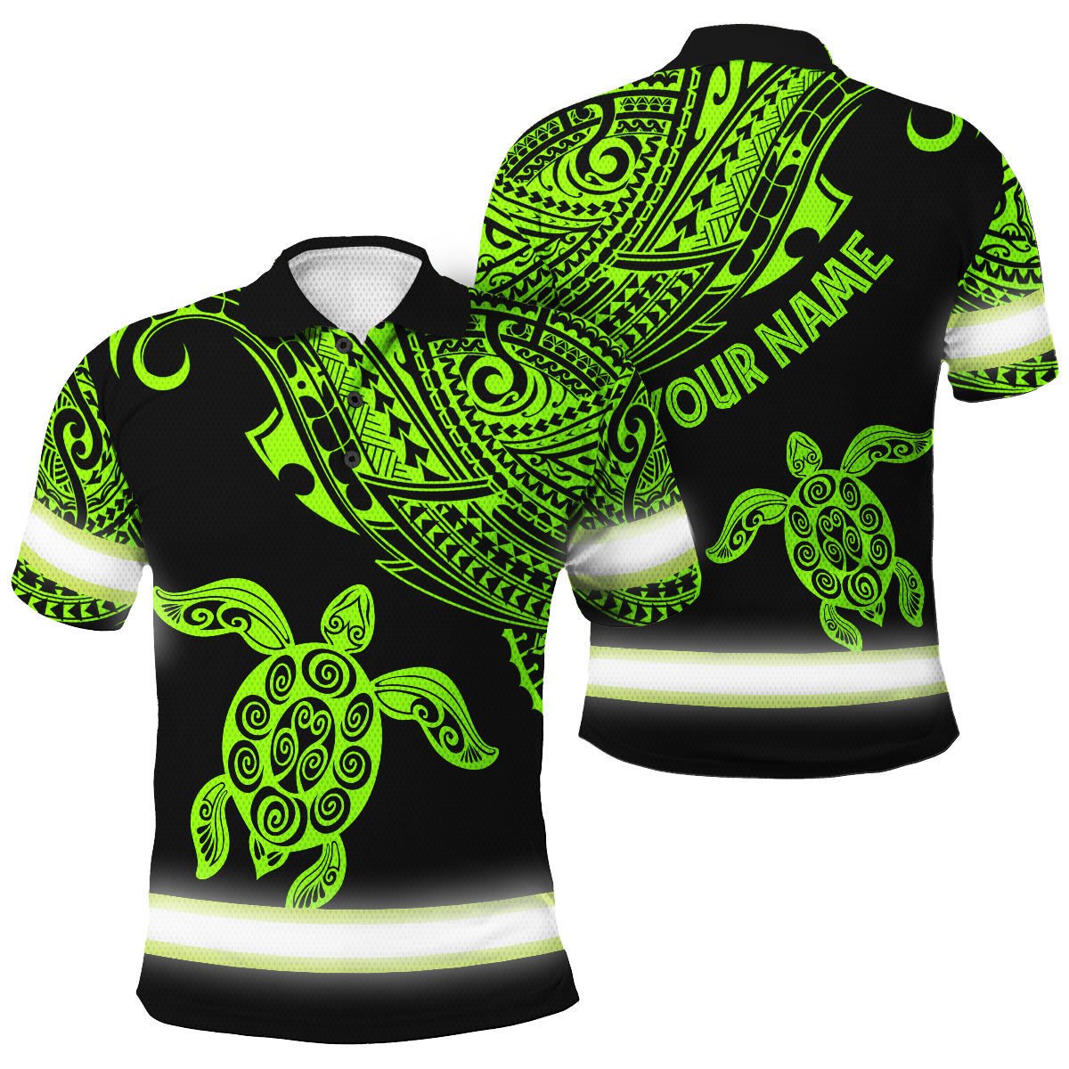 Hi Vis Polo Shirt Reflective Tapes Green Neon Turtle Hawaii Custom Name