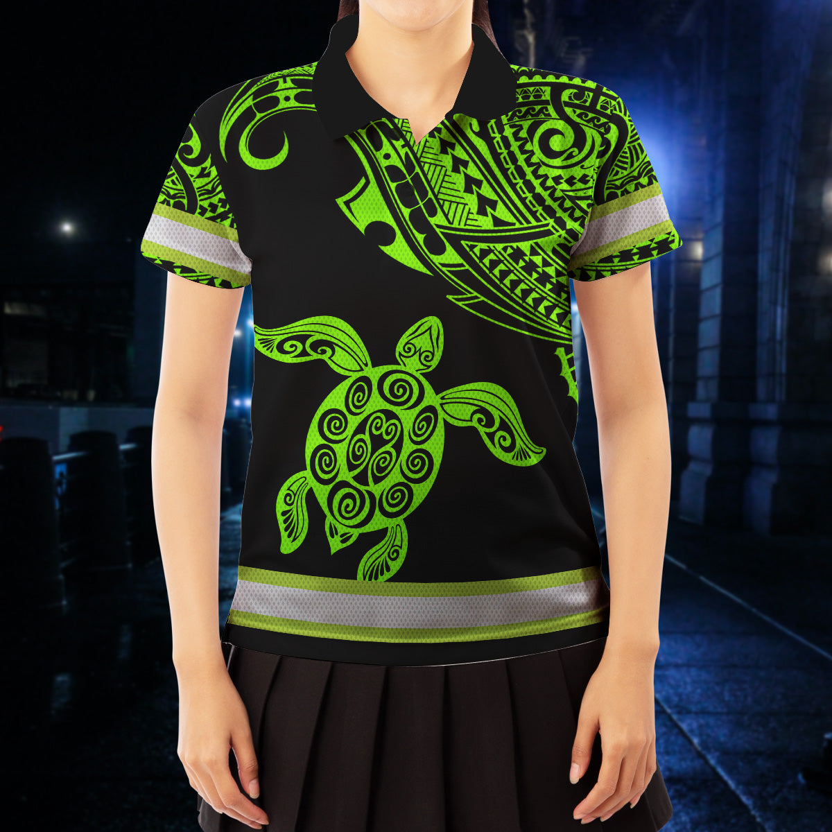 Hi Vis Polo Shirt Reflective Tapes Green Neon Turtle Hawaii Custom Name