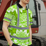 Hi Vis Polo Shirt Reflective Tapes Green Neon White Protea Custom Name Safety Workwear For Workers, Truckers, Operators