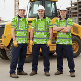Hi Vis Polo Shirt Reflective Tapes Green Neon White Protea Custom Name Safety Workwear For Workers, Truckers, Operators
