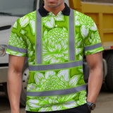 Hi Vis Polo Shirt Reflective Tapes Green Neon White Protea Custom Name Safety Workwear For Workers, Truckers, Operators