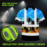 Hi Vis Polo Shirt Reflective Tapes Light Blue Coconut Tree Custom Name Safety Workwear For Workers, Truckers, Operators