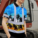 Hi Vis Polo Shirt Reflective Tapes Light Blue Coconut Tree Custom Name Safety Workwear For Workers, Truckers, Operators