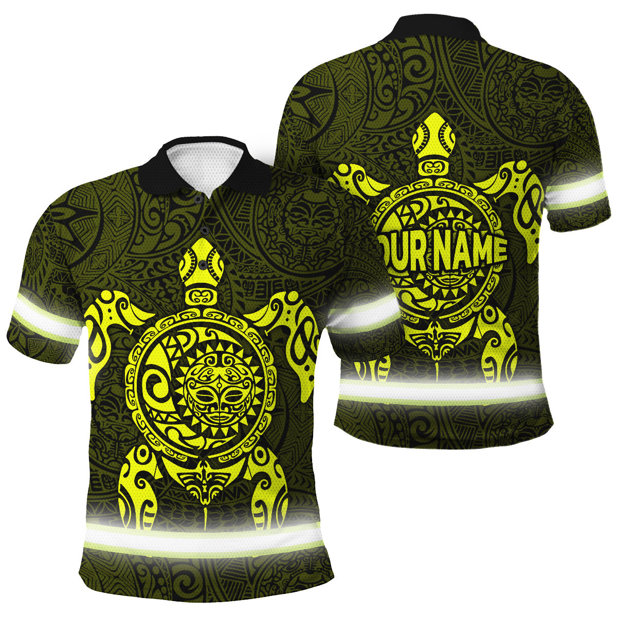 Hi Vis Polo Shirt Reflective Tapes Lime Neon Hawaii Turtle Custom Name