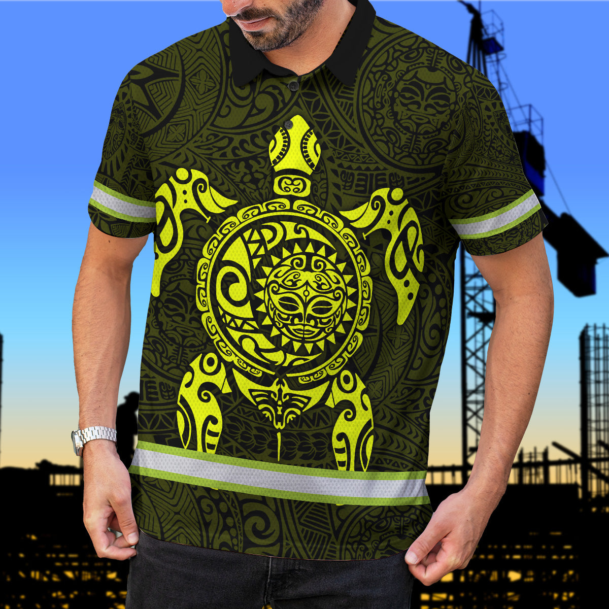Hi Vis Polo Shirt Reflective Tapes Lime Neon Hawaii Turtle Custom Name