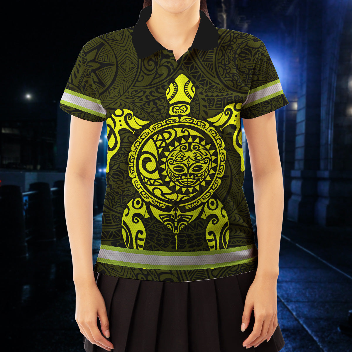 Hi Vis Polo Shirt Reflective Tapes Lime Neon Hawaii Turtle Custom Name