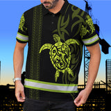 Hi Vis Polo Shirt Reflective Tapes Lime Neon Hawaiian Polynesian Tribal