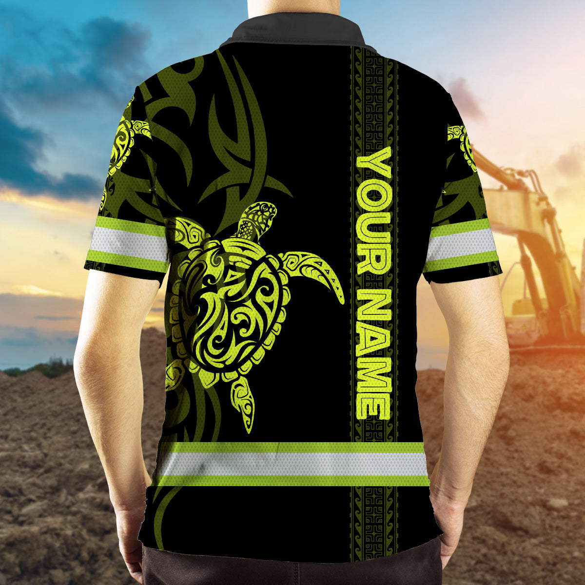 Hi Vis Polo Shirt Reflective Tapes Lime Neon Hawaiian Polynesian Tribal