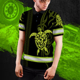 Hi Vis Polo Shirt Reflective Tapes Lime Neon Hawaiian Polynesian Tribal