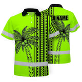 Hi Vis Polo Shirt Reflective Tapes Lime Neon Polynesian And Tree Custom Name Safety Workwear For Workers, Truckers, Operators