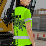 Hi Vis Polo Shirt Reflective Tapes Lime Neon Polynesian And Tree Custom Name Safety Workwear For Workers, Truckers, Operators
