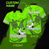 Hi Vis Polo Shirt Reflective Tapes Lime Neon Polynesian Custom Name Safety Workwear For Workers, Truckers, Operators