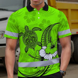 Hi Vis Polo Shirt Reflective Tapes Lime Neon Polynesian Custom Name Safety Workwear For Workers, Truckers, Operators