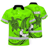 Hi Vis Polo Shirt Reflective Tapes Lime Neon Polynesian Custom Name Safety Workwear For Workers, Truckers, Operators
