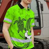 Hi Vis Polo Shirt Reflective Tapes Lime Neon Polynesian Custom Name Safety Workwear For Workers, Truckers, Operators