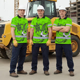 Hi Vis Polo Shirt Reflective Tapes Lime Neon Polynesian Custom Name Safety Workwear For Workers, Truckers, Operators