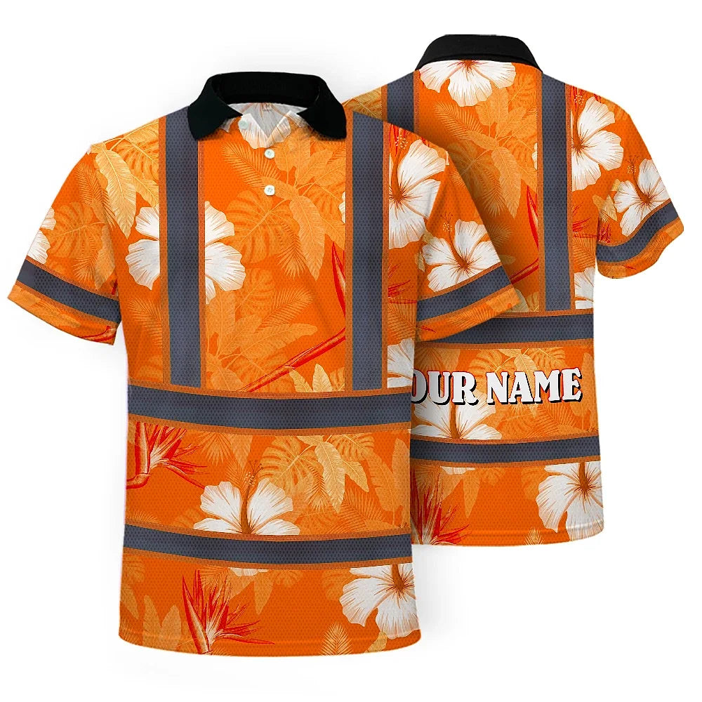 Hi Vis Polo Shirt Reflective Tapes Orange Neon Custom Name Safety Workwear For Workers, Truckers, Operators