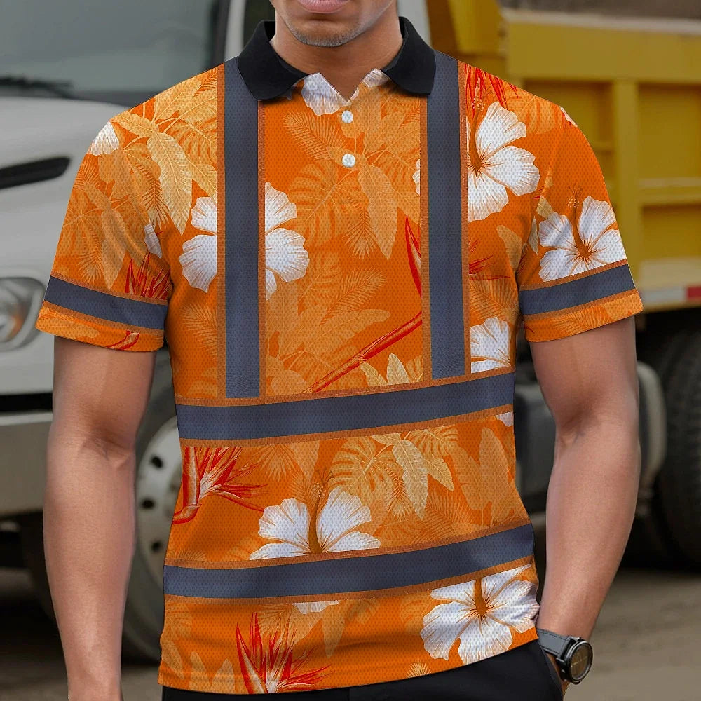 Hi Vis Polo Shirt Reflective Tapes Orange Neon Custom Name Safety Workwear For Workers, Truckers, Operators