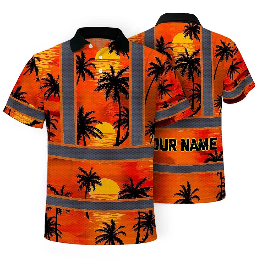 Hi Vis Polo Shirt Reflective Tapes Orange Neon Flowers Custom Name